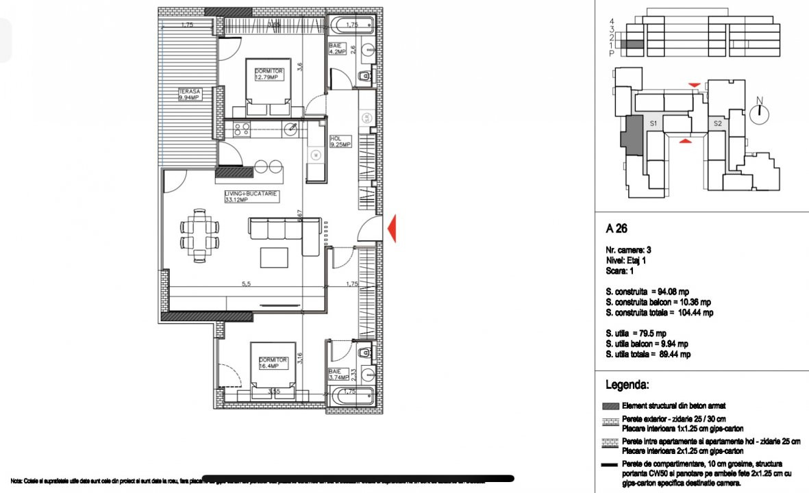 Apartament 2 camere Piata Muncii NOU, 79 mp construiti etaj 3/4 