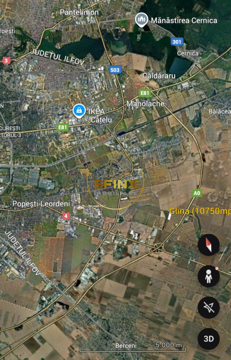Teren intravilan Glina, Ilfov – 10750 mp, langa depozitele Megaimage, A0