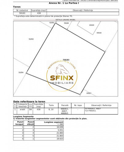 Teren intravilan 438 mp central Comuna Berceni, gaz, electricitate